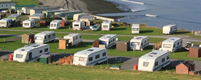 02 past caravans, Ruth on the Ceredigion Coast Path