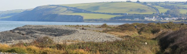 03 shingle path towards Aberarth, Ruth walking the Ceredigion Coast Path