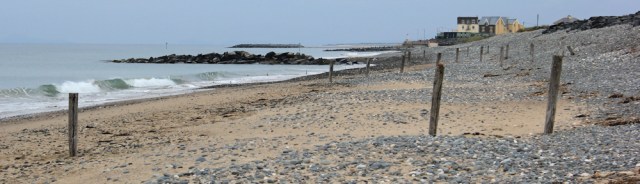 06 Groynes on way to Tywyn, Ruth walking the Wales Coast