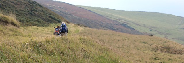 12 walkers on coast path, near Aberystwith, Ruth hiking in Wales