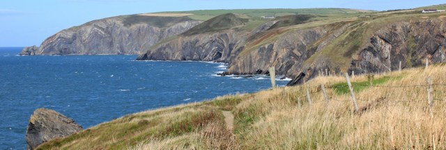 21 Ruth approaching Ceibwr Bay, Pembrokeshire hike