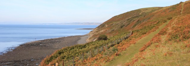 22 towards Aberaeron, Ruth walking the Wales Coast Path