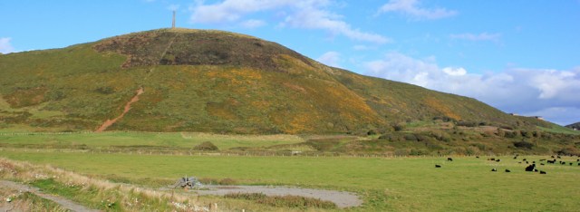 24 Pen Dinas monument, Ruth walking through Aberystwith