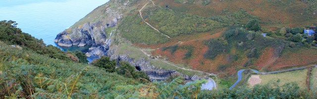 b15 above Cwmtydu, Ruth hiking in Wales