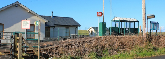 09 rialway station at Tonfanau, Ruth walking the Wales Coastal path