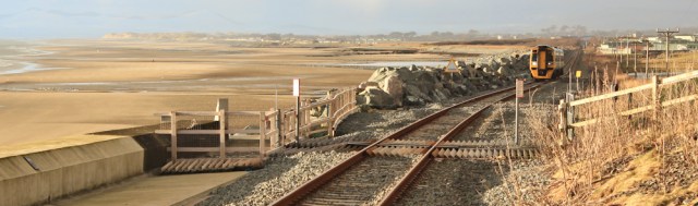 32 train approaching Llanaber Station, Ruth's coastal walk around Britain