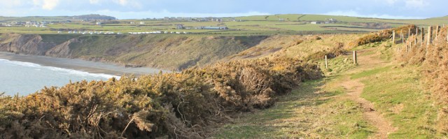 20 looking towards Aberdaron, Ruth walking the Wales Coast Path