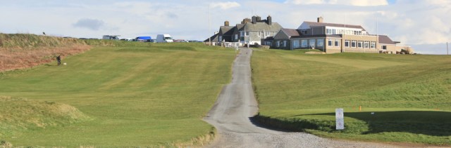 23 road up to Nefyn Golf Clubhouse, Ruth hiking in Wales