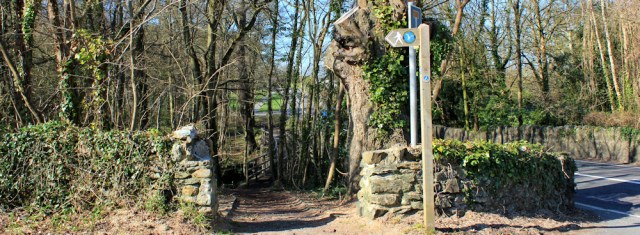 01 almost road walking, Ruth hiking in Anglesey