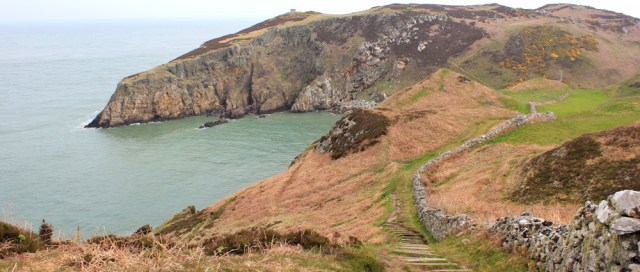 07 Ruth trekking towards Llanilleiana Head, Anglesey coast path