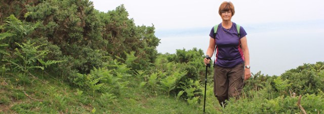 17 climbing up to Arthur's Table, Ruth hiking in Anglesey