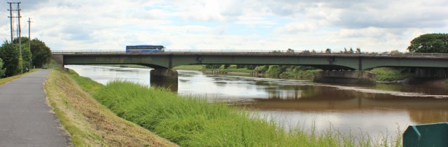 10 A494 road bridge, Ruth walking along the River Dee