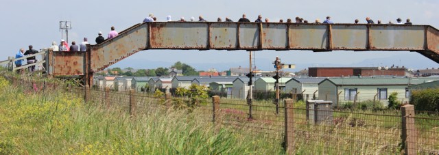 13 railway bridge at Towyn, Ruth walking past Abergele, Wales