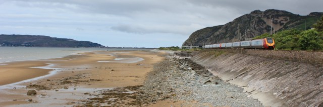 16 railway line, Ruth hiking along  the North Wales Coast