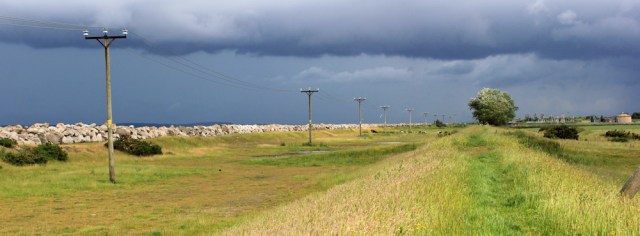 30 walking to Greenfield Dock, Ruth hiking the Wales Coast Path