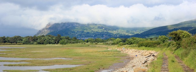 a19 approaching Aber, Ruth hiking the coast, North Wales