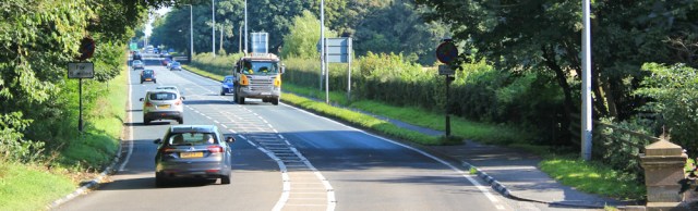 busy road to Preston, Ruth hiking the coast