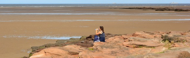 03 Red Rocks, Ruth hiking around the Wirral Peninsula