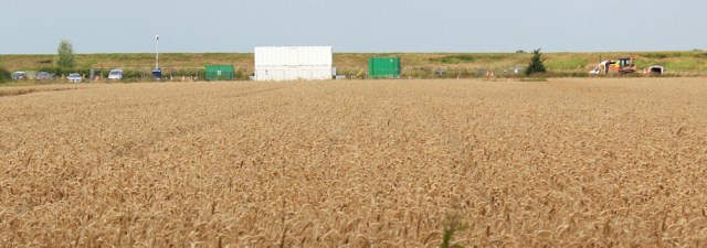 18 construction site across fields, Ruth hiking Hesketh New Marsh