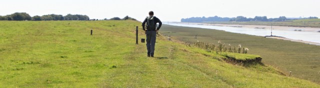 27 walker, Ribble Way, Ruth hiking to Preston