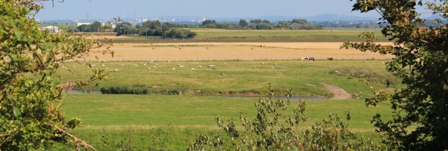 24 looking over to Hesketh and Southport, Ruth walking the Lancashire Coast Path