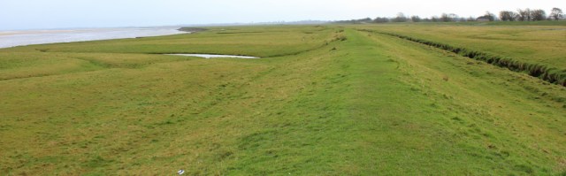 04 walking along the marsh bank, Ruth hiking around Britain