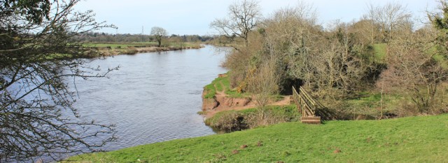 13 footbridge, River Eden, Ruth walking towards Scotland