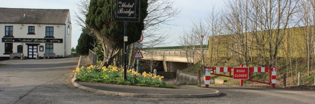 41 road closed at Metal Bridge, Ruth walking to Scotland - Copy