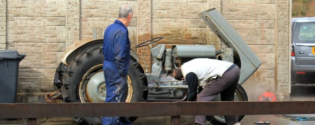04 pressure hosing a tractor, Ruth walking in Dumfries and Galloway