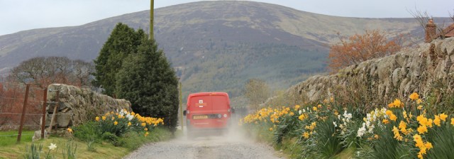 08 post office van, Ruth walking in Dumfries and Galloway