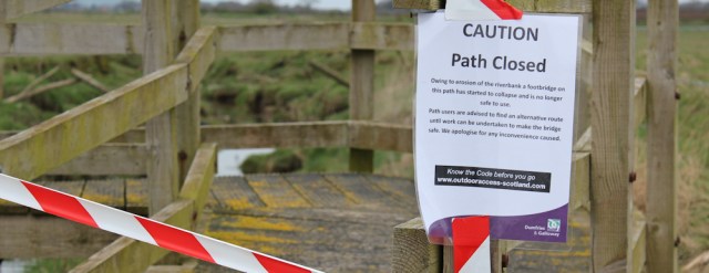 11 path closed sign, River Nith, Ruth hiking to Dumfries, Scotland