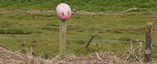 15 Child's helmet, Ruth walking up the River Nith