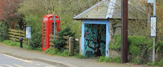 19 telephone box and bus stop, Kirkbean, Ruth Livingstone