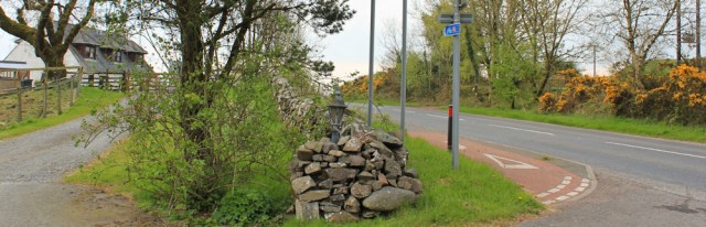 04 cycle route rejoins road, Ruth hiking to Wigtown, The Machars, Scotland