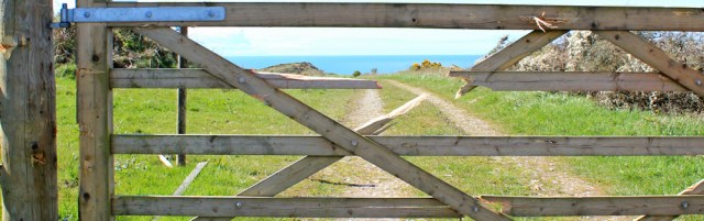 08 damaged gate, Dundrennan range, Ruth's coastal walk Dumfries and Galloway