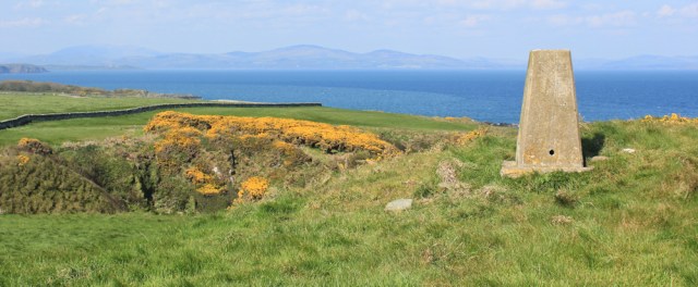 31 trig point, Stein Head, Isle of Whithorn, Ruth walking the coast of Scotland