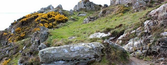 35 rugged landscape, Brighouse Bay, Ruth walking the coast of Dumfries and Galloway