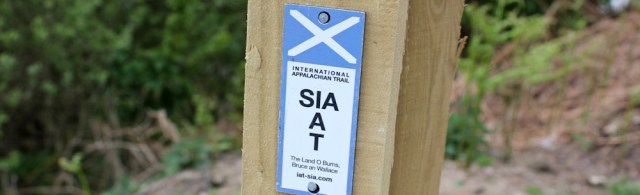 06 International Appalachian Trail sign, Ruth hiking the Mull of Galloway Trail, Scotland