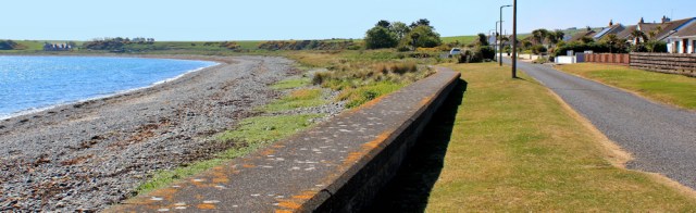 06 road along Cairngarroch Bay, Leaving Drummore, Ruth walking the Mull of Galloway Trail, Scotland