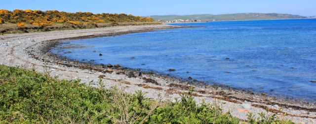 07 looking back to Drummore, Ruth walking the Mull of Galloway Trail, Scotland
