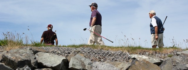 24 golfers, Loch Ryan, Ruth hiking the coast, Stranraer, Scotland