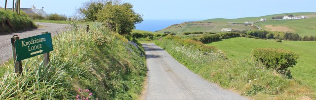 27 lane to Knockinaam Lodge, Ruth hiking through The Rhins, Galloway, Scotland