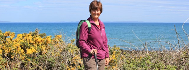 29 self Portrait, Terally Point, Ruth hiking the Mull of Galloway Trail