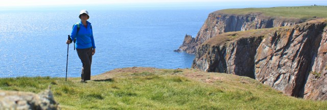 33 Ruth Livingstone on Carrickcarlin Point, Ruth walking the Mull of Galloway Trail, Scotland