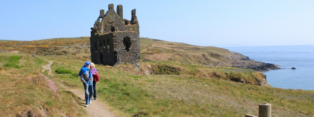 41 Dunskey Castle, Ruth hiking to Portpatrick, Galloway, Scotland