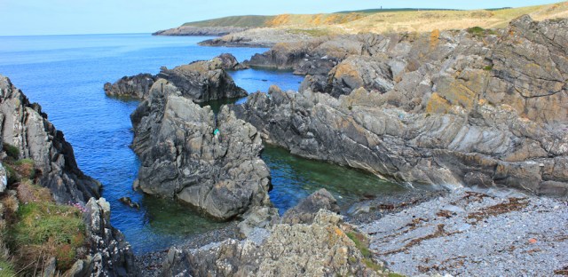 coastline, Ruth walking The Rhins, Galloway