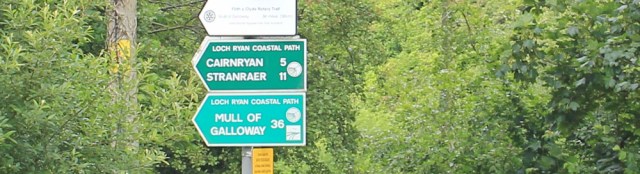 01 footpath signs, Glenapp Church, Ruth hiking in Scotland, Ayrshire Coastal Path