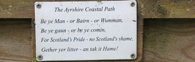 05 litter sign, Ruth hiking in Scotland, Ayrshire Coastal Path