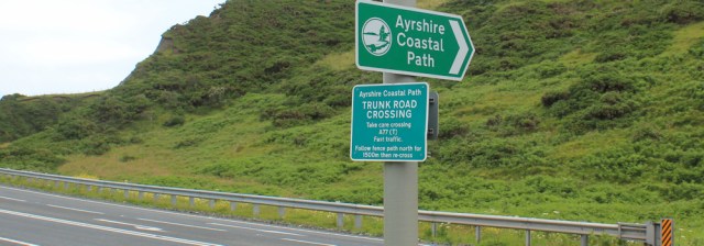 08 A77 crossing, Ruth walking the Ayrshire Coastal Path, Scotland