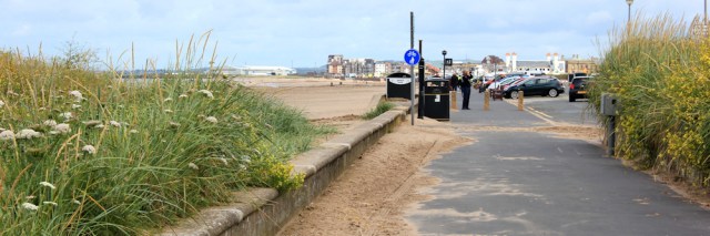 19 Ayr beach, Ruth hiking the coast of Scotland